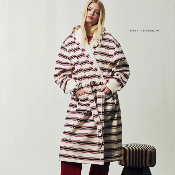 Parke Other - PARKE Holiday Robe Cozy Soft Eggnog Stripe Hooded S/M